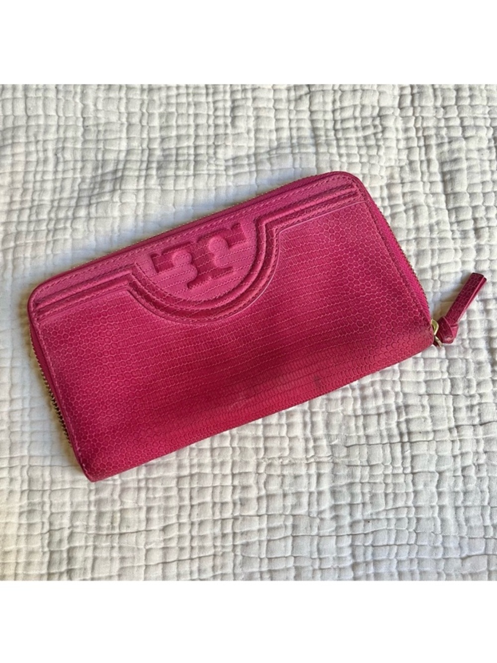Tory Burch | Pink Fleming Nubuck Snake Continental Wallet